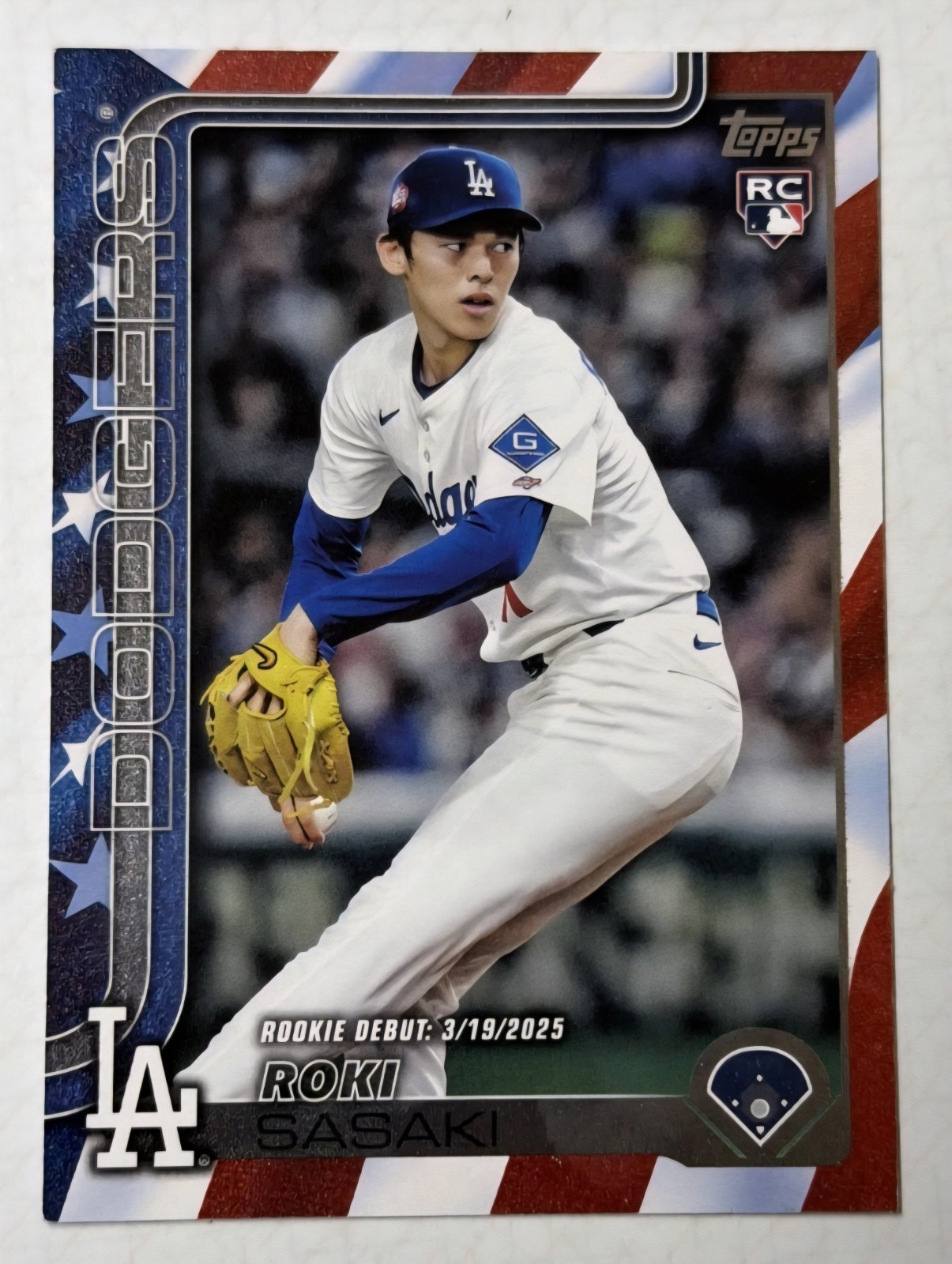 2025 Topps Update Series Roki Sasaki Independence Day Debut #67/76