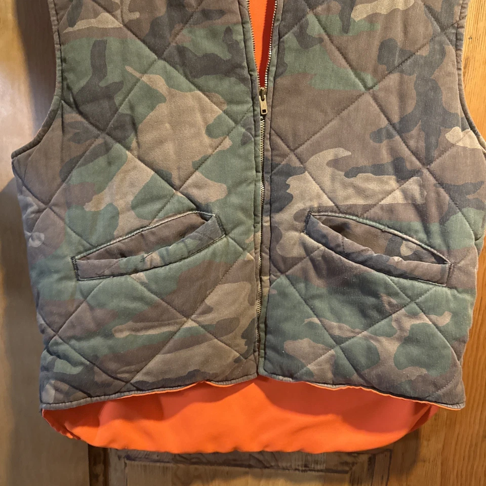Chaleco de Caza Camuflado Vintage Años 90 Para Hombre Grande Reversible Naranja Algodón Acolchado EE. UU. Foto 2 de 4