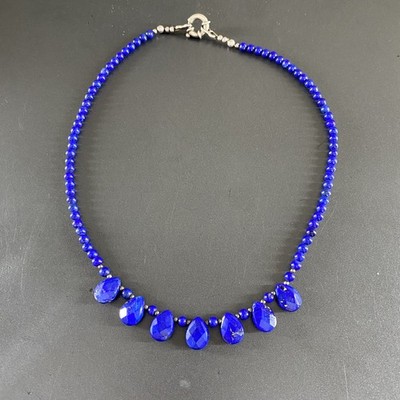 Sterling Silber Lapislazuli Perlen Halskette Latz Halsband 925 blau Schmuck Geschenk