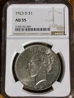 1923-D Silver Peace Dollar NGC AU55 Silver $1