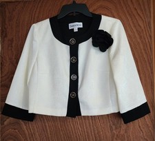 VINTAGE CIRCA 1990  S DANNY  NICOLE CREAM  BLACK CROPPED SATIN BLAZER SIZE 6P