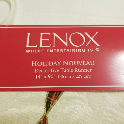 Lenox Holiday Nouveau Christmas Table Runner NWT Ivory Tartan Plaid 14" x 90" - Picture 4 of 14
