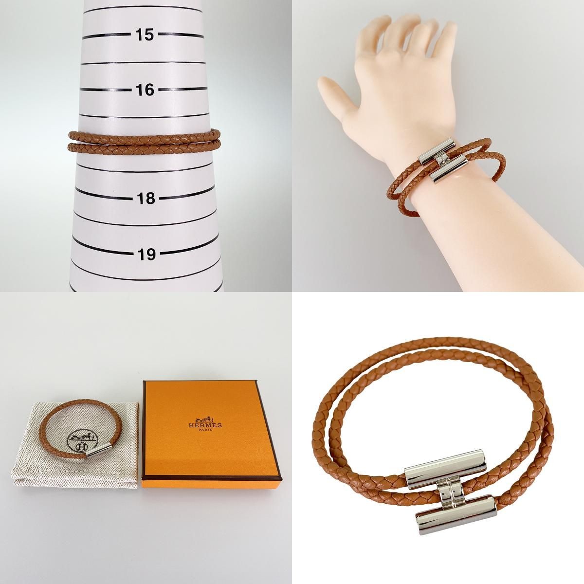 Hermes Tournis Tresse Bracelet Metal Leather Silver Brown 6.7in Pre owned thumbnail 10
