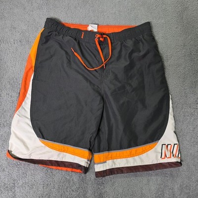Nike Men M Swim Trunks Grey Orange Colorblock Mesh Lined Board Shorts