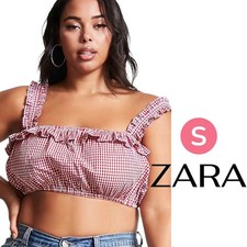 ZARA Women's Red Ruffle Gingham Crop Top - Size SMALL
