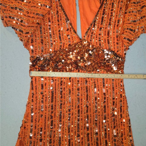 Free People Women XS Mini dress Celeste Orange Sequin Stars Celestial Event Prom - Picture 11 of 15