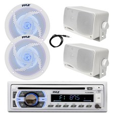 Pyle CD Bluetooth Radio, 2x 4" 100W LED  2x 3.5'' 200W Speake White , Antenna