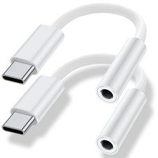 USB Type C to 3.5mm Headphone Jack Adapter, 2-Pack C Aux White