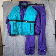 Vintage SERAC Ski Suit Womens L Jacket Pants 90s Teal Purple Winter Snow Retro