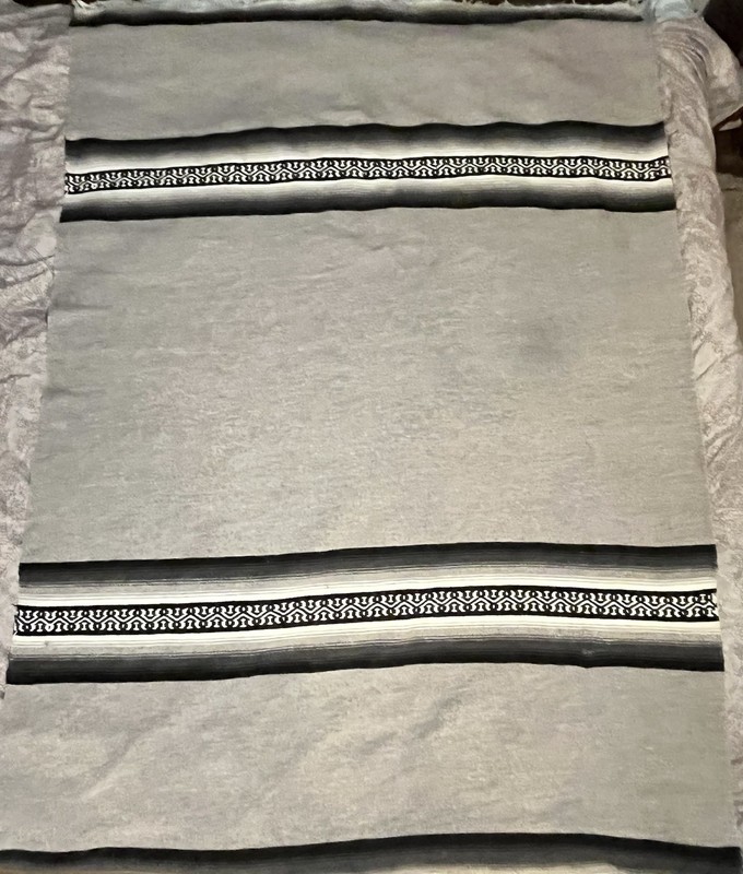 Rustic Vintage Wool Mexican Blanket-Black, Gray, White-Chiconcuac-heavy