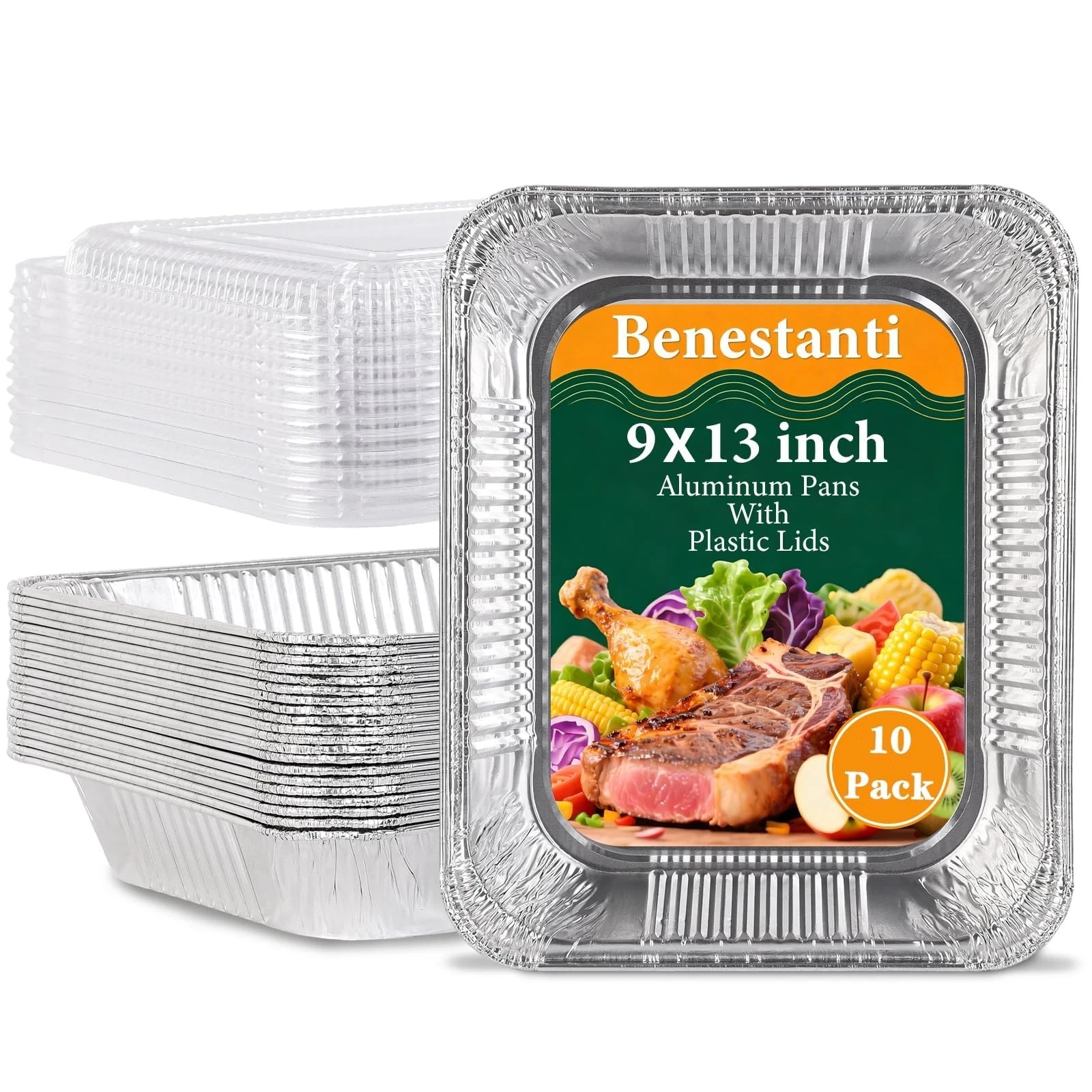9x13 Inch Disposable Aluminum Pans with Clear Lids(10 Pack)Half Size Tin Foil...