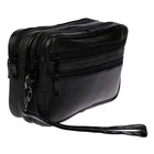 XL Genuine Leather Double Chamber Wristlet Men's Bag Pouch Black