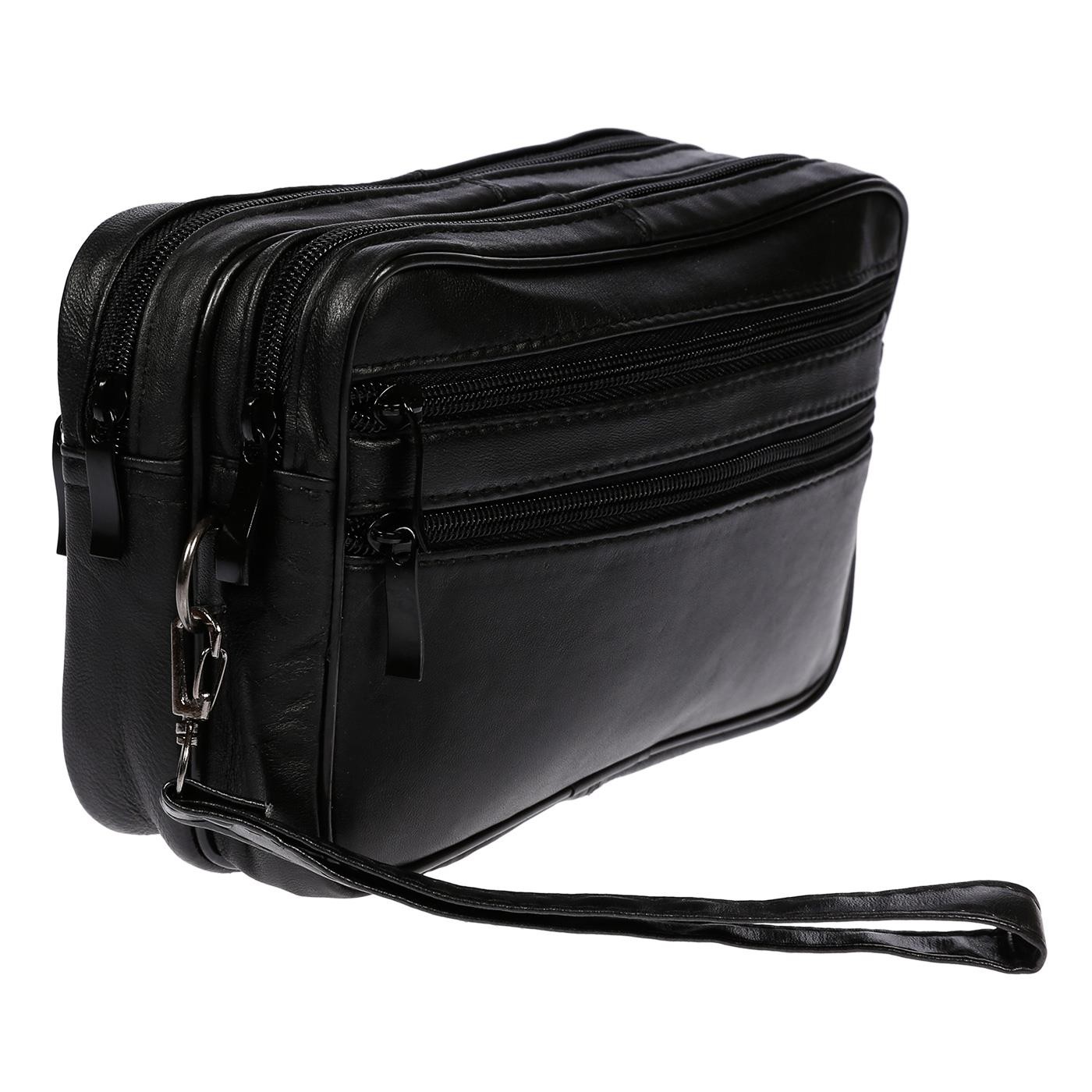 Borsa da polso XL in vera pelle nera