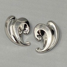 Vintage Monet Shoe Clip Set Silver Tone Dimensional Wavy Signed 1.5"