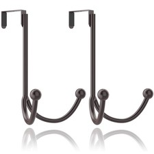 2 Pack Brown Over The Door Double Hanger Hooks Metal Twin Organizer Coats Towels