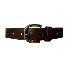 Classic Brown Faux Leather Belt Gold Horseshoe Buckle 49 Inch Total Length