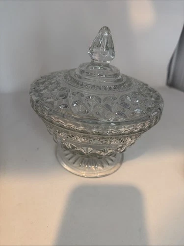 Vintage Wexford Anchor Hocking Crystal Covered Candy Dish with Diamond Pattern.