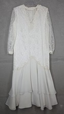 Vintage 80s Wedding Gown Large Dress White Lace  Mermaid Skirt