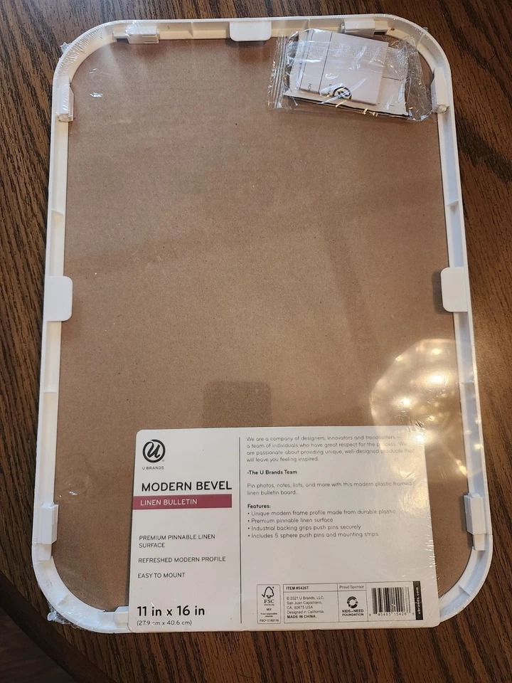 U Brands 11" x 16" Modern Bevel Linen Bulletin Board NEW - Image 2 of 2