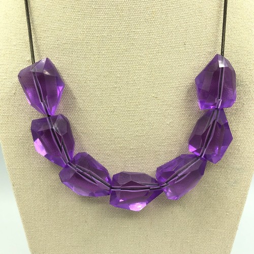 Purple Bead Necklace Geometric Black Cord Retro Festival Boho Rockabilly Hippy - Picture 11 of 14
