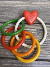 Vintage Baby Rattle Key Chain Red Heart Love Multicolors Rings