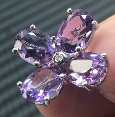 K18WG 4.57ct Amethysts 0.03ct Diamond White Gold Necklace JAPAN