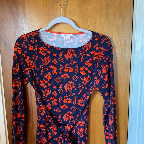 Boden Damen Langarmshirt Gr. 4 hinten zum Binden dunkelblau orange geblümt dehnbar - Bild 5 von 15