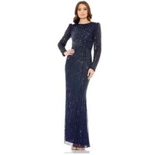 Mac Duggal 5641 Navy Embellished Puff Sleeve Side Knot Gown 2 MISSING SEQUINS