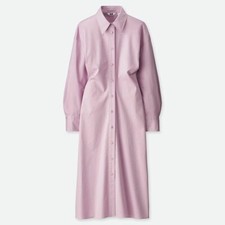 UNIQLO U Cotton Long Sleeve Shirt Dress in Light Purple Lavender Size Large L