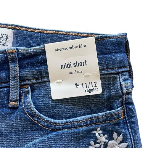 NEW Abercrombie Kids Jeans Girls 11 12 Regular Midi Short Floral Embroidered - Picture 2 of 3