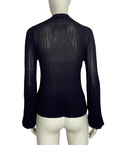Scanlan Theodore Size XS Pleated Chocolate Rib Tie Neck top Knit Sweater - Picture 9 of 19