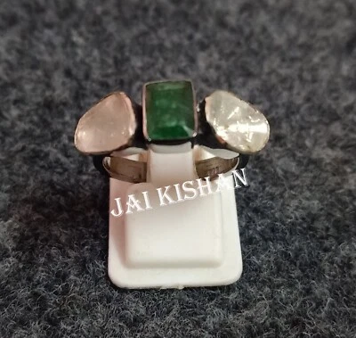 Smaragd Edelstein Polki Uncut Diamant 925 Sterlingsilber Zierliche Ring Damen - Bild 1 von 4