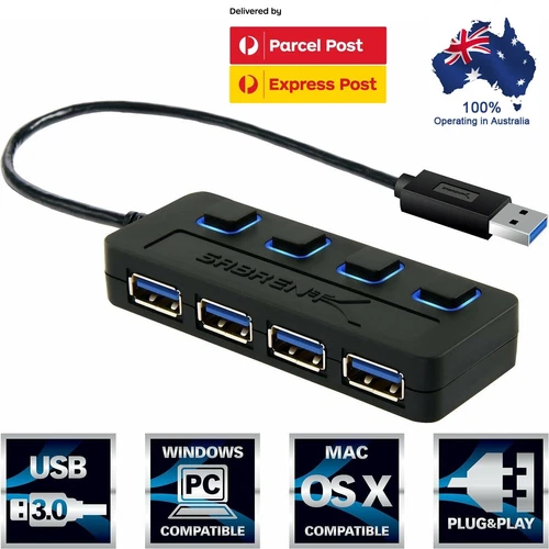 Sabrent HB-UM43 4-Port USB 3.0 Hub w/ Individual Power Switches and LEDs S-Speed