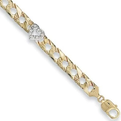 Hallmarked 9ct Yellow Gold CZ MUM and Heart Bracelet 7" 8.8 Grams - Image 3 of 4