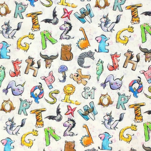 100% Cotton Animal Alphabet Letters Children Craft Fabric | 140 cm Wide | FQ - Picture 4 of 6