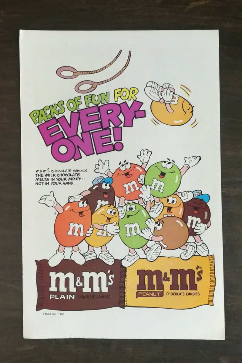 1985 M&M's Candy Packs of Fun for Everyone Full Page Original