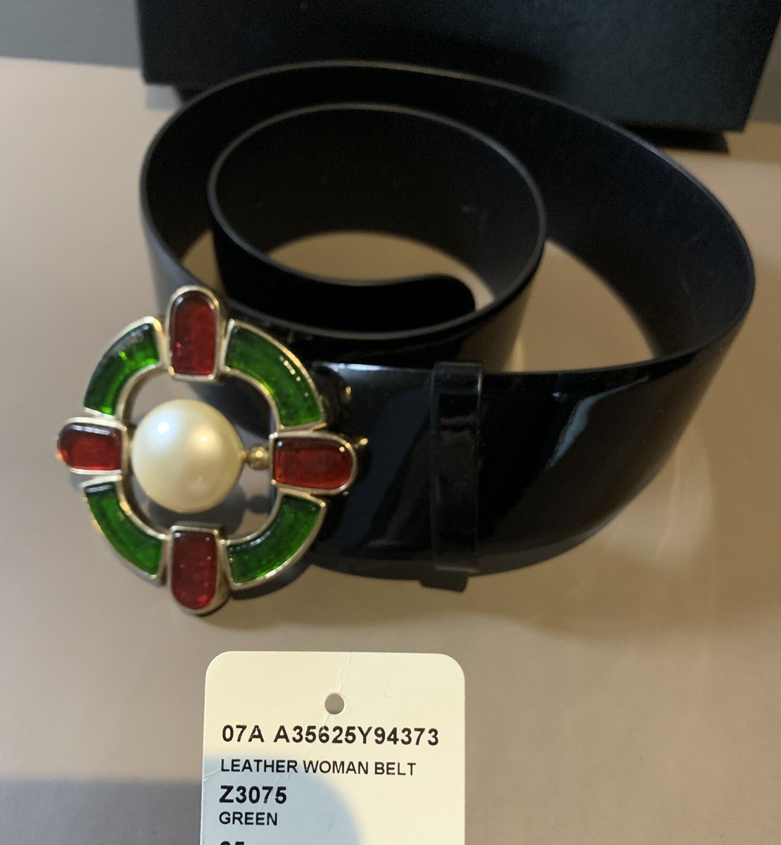 Chanel 07A Black Patent Leather Belt w/ Multicolor Jewel Gripoix