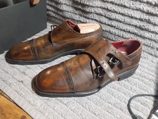 JOHNSTON & MURPHY TREVOR DOUBLE MONK COGNAC BUCKLE TYPE x STRETCHERS 9.5M