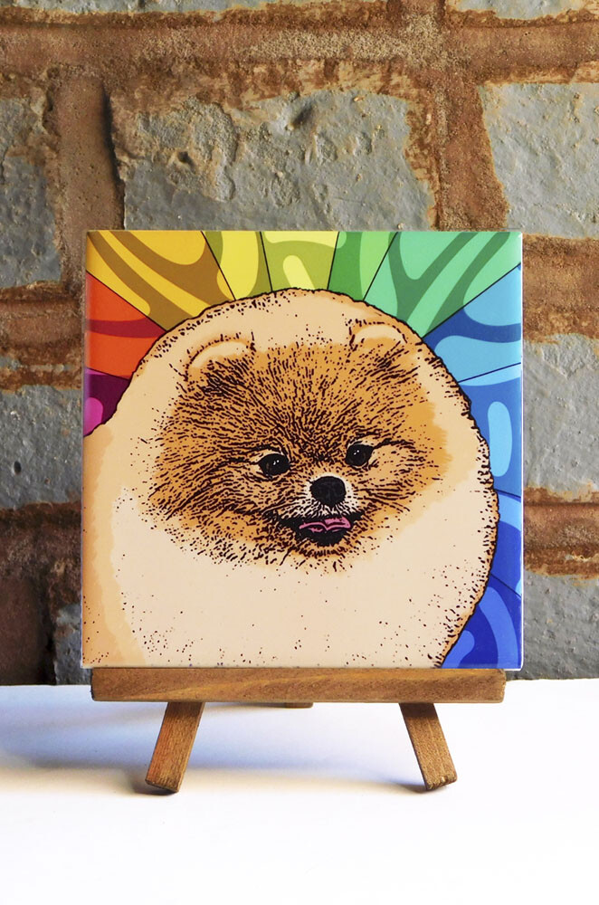 Pomeranian Ceramic Coaster Tile Red