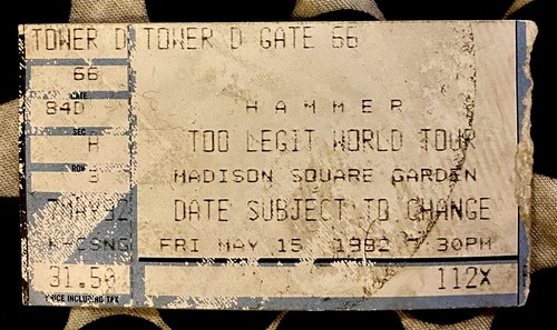 MC HAMMER - TOO LEGIT WORLD TOUR - MADISON SQUARE GARDEN - MAY 15, 1992 - TICKET