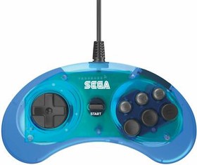 Retro-Bit Official Sega Genesis Controller 6-Button Arcade Pad - Clear Blue