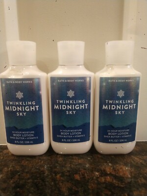 3( Three) Bath Body Works'' TWINKLING MIDNIGHT SKY'' 24 Hour Moisture Body lotions