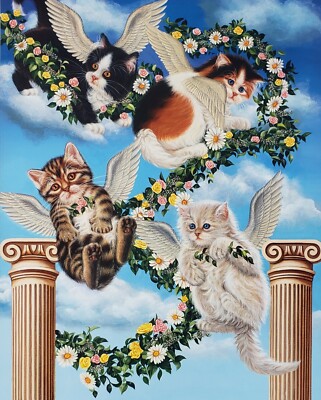 Higgins Bond ''Heaven Sent'' Cute Angel Cats Hand SIGNED & Numbered Lithograph Art