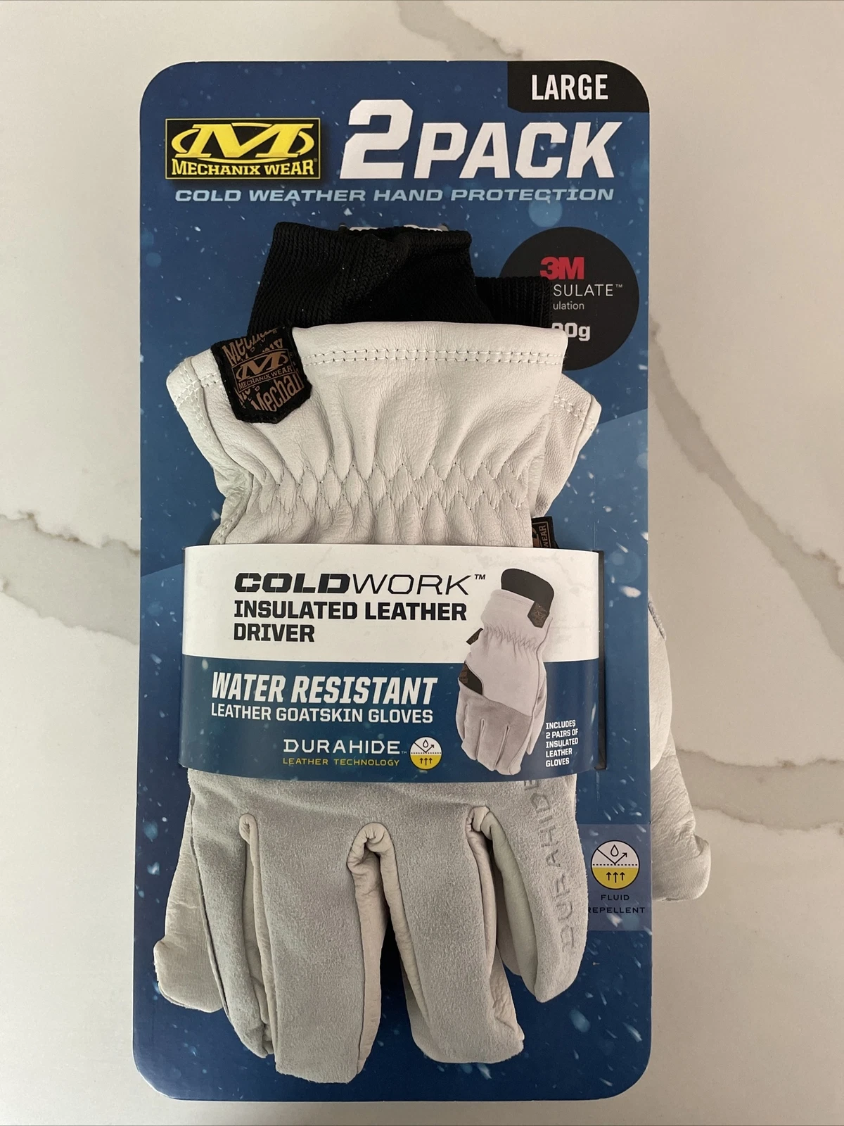 (2) MEHCANIX WEAR DURAHIDE INSULATED LEATHER DRIVER COLD WINTER WORK GLOVES sz L