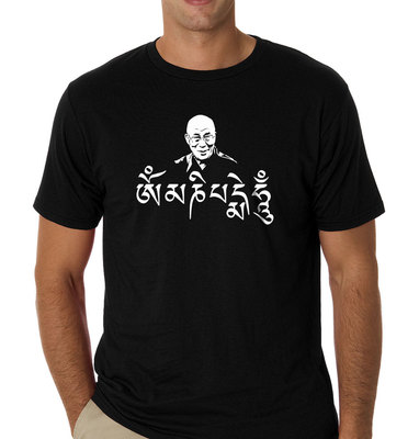 Tibetan Dalai lama Buddhism Om Mani Padme Hum Tibet black t-shirt 100 % cotton