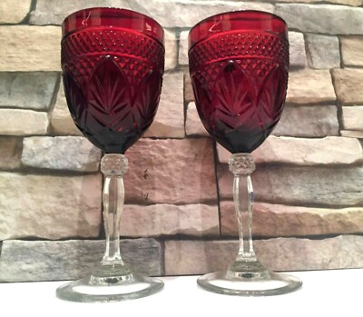 Set Of 2 Luminarc Crystal D Arques Ruby Red Wine/Water Goblet