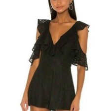 NWT Lovers  Friends Abella Black Lace Romper Ruffle Sleeve Women's Large