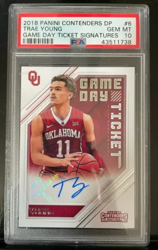 TRAE YOUNG 2018 PANINI CONTENDERS #6 AUTO DP GAME DAY TICKET PSA 10 ROOKIE POP 8