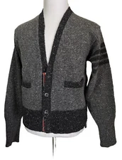NWT Thom Browne Men 4 Bar Wool & Mohair Blend Cardigan Sweater DK Gray 4 ( XL )