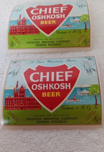 Oshkosh Brewing Co CHIEF OSHKOSH BEER 2 labels WI 12 oz 1962 - Picture 2 of 4
